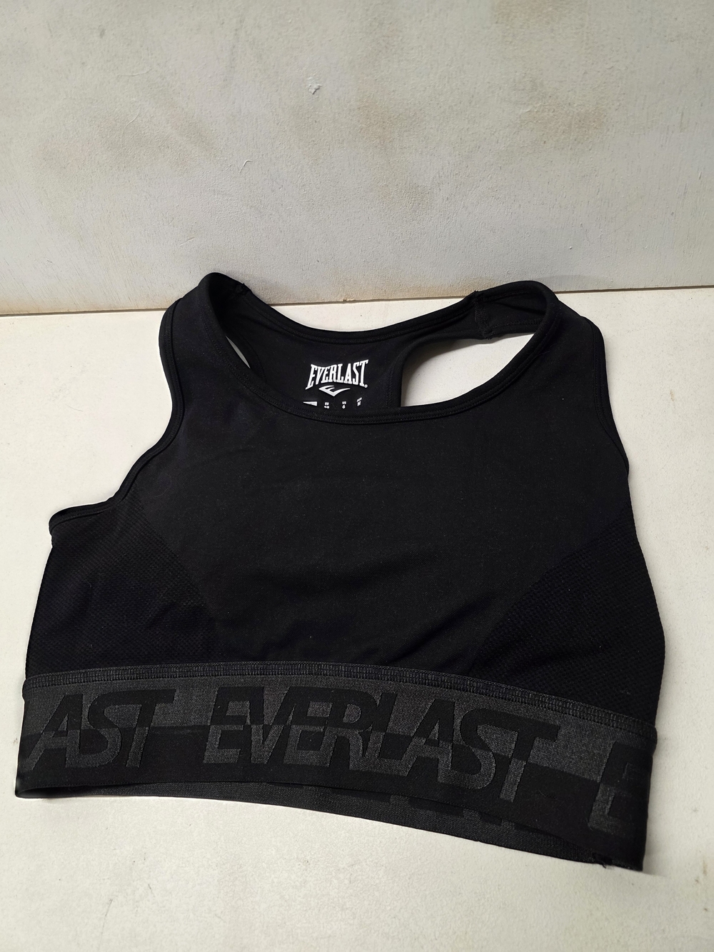 Everlast Women’s Sports Bra Size M US 6 Black Logo Band Racerback Workout Gym